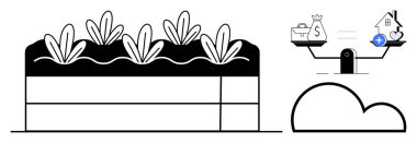Sürdürülebilir tarım görselleri bitkiler ve toprak mali dengeye bağlı. Tarım ekonomik büyüme, sürdürülebilirlik ve sağlığı birbirine bağlar. Tarım, ekoloji, finans, sağlık için
