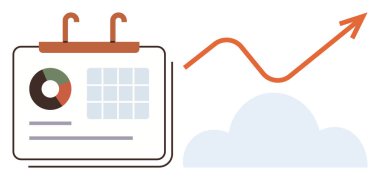 Bar çizelgesi, pasta grafiği ve ızgara, bulut ve ok, büyüme, planlama, analiz ve organizasyonu öneriyor. Zamanlama ve veriye dayalı planlama stratejisi tahminleri için ideal