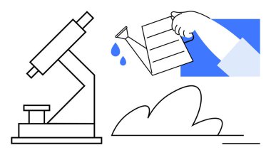 Bir bitkiyi mikroskop yakınında damlacıklarla sulamak büyümeyi, araştırmayı, keşfi ve yeniliği ön plana çıkarır. Eğitim, bilim, sürdürülebilirlik, merak, yenilik ilerleme ekip çalışması için ideal