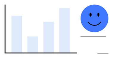 Veri görselleştirme kavramı. Çubuk grafik ölçüleri ve pozitifliği vurgulayan mavi bir gülen yüz ile veri görselleştirmesi. Analiz, iş büyümesi, raporlar, sunumlar için veri görselleştirmesi
