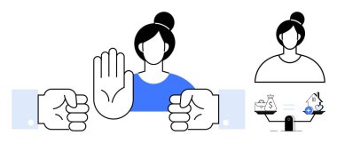 Çatışma çözümü. Pazarlık, problem çözme ve el hareketleriyle karar verme, kadın ikonu ve dengeli ölçek. İş, arabuluculuk, takım çalışması adaleti için çatışma çözümleme süreçleri