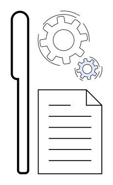 Kalem belgenin yanında ve birbirine kenetlenmiş iki vites. Kavramların ideali üretkenliği, planlamayı, stratejiyi, beyin fırtınasını, iş akışını, yaratıcılığı ve basit bir düz metaforda yeniliği desteklemektedir.