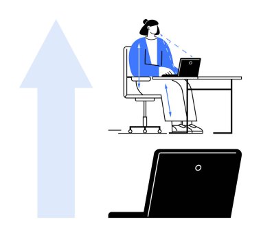 Uzaktan kumanda. Uzaktan kumandalı bilgisayar kullanan bir kadın, çevrimiçi iletişim ve verimlilik. Uzaktan kumandalı iş aletleri, dijital verimlilik ve serbest çalışma kavramları için mükemmel. Uygun.