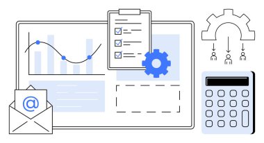 Veri tablosu, kontrol listesi, teçhizat, e-posta zarfı, hesap makinesi ve hiyerarşi şeması. Takım çalışması, iş planlama stratejisi üretkenlik iş akışı veri analizi verimliliği için idealdir. Basit düz