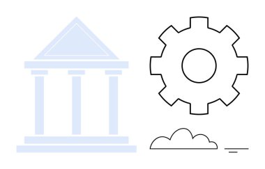 Yönetim ve teknoloji. Klasik bir banka direği tarafından yönetiliyor. Dişli ve bulut teknolojisi. Fintech, dijital dönüşüm, yenilik, bulut hesaplama için mükemmel