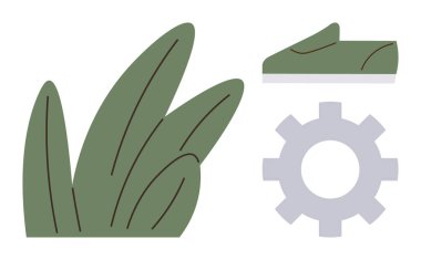 Yeşil yapraklar doğayı temsil eder, bir dişli yeniliği ve teknolojiyle işbirliğini simgeler. Çevre dostu büyüme, yenilenebilir enerji, sürdürülebilirlik, çevre bakımı, temiz enerji için ideal