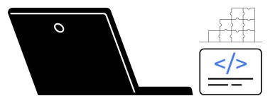 Programlama kavramı. Kodlama sembolleri, dizüstü bilgisayar ve bulmaca parçaları programlama çözümleri, geliştirme becerileri ve mantıksal problem çözme. Yazılım, eğitim ve yenilik görselleri için mükemmel