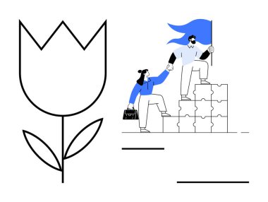 Lale ana hatları büyümeyi temsil ediyor. İki karakter bulmaca bloklarına tırmanıyor, biri diğerine yardım ediyor, takım çalışmasını, liderliği, desteği ve kişisel gelişimi simgeliyor. İşbirliği için ideal