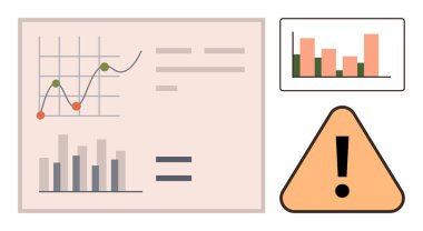 Graphs with growth trends, bar charts, and a warning icon emphasizing risk assessment and analytics. Ideal for financial, marketing, data science, forecasting, statistics, decision-making risk