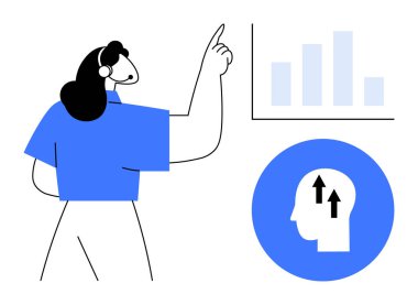 Business growth. Woman presenting performance graph emphasizing business progress strategies and personal development. Business growth visualization for presentations, leadership, marketing