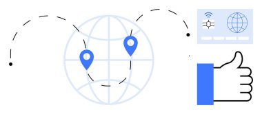 Global connection concept. Global communication d through geolocation markers, strong internet connectivity, and digital systems. Global networks, online transactions, cybersecurity. technology