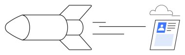Data transmission concept. Data rushing through rocket fast transmission. Data stored securely in cloud service. For tech, security, cloud storage, communication, connectivity
