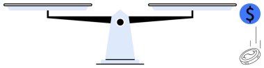 Balancing scale with one side dropping, dollar coin falling. Ideal for finance, banking, decision-making, economy, investment, budget planning wealth management. Minimal simple flat metaphor