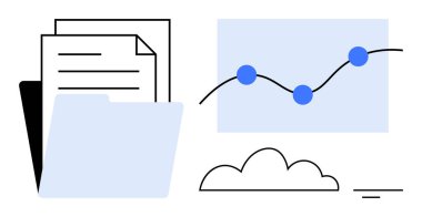 Data analysis concept. Data presented with graph, folder, files, and cloud elements. Data helps organize digital files, illustrate trends, and demonstrate cloud usage. For analytics business