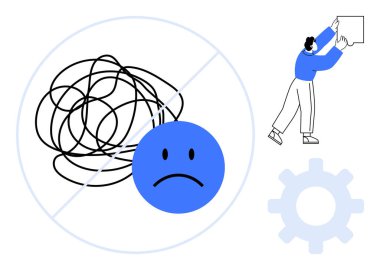 Problem-solving concept. Transition from chaos to organization with symbols and actions. Problem-solving supports productivity, workflow efficiency, emotional balance, and decision management