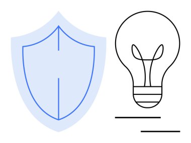 Shield and light bulb symbolize security, creativity, and innovation in a clean, modern design. Ideal for technology, cybersecurity, ideas, solutions growth strategy and protection. Simple flat