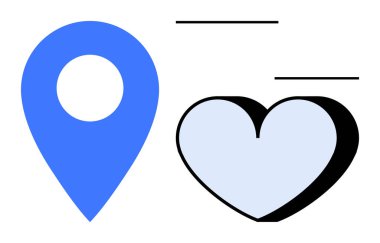 Minimalist bir geçmişi olan, çift katmanlı kalbi olan mavi bir yer belirleyici. Navigasyon, seyahat, aşk, bağlantı, ilişkiler, konum hizmetleri ve duygusal haritalama için idealdir. Basit düz