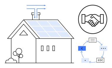 Akıllı ev tasarımı. Yenilenebilir enerji kullanımında akıllıca gelişmeler. Akıllı ev odaklı güneş teknolojisi, işbirliği, sürdürülebilirlik, ev otomasyonu. Yeşil yaşam, teknoloji, enerji için