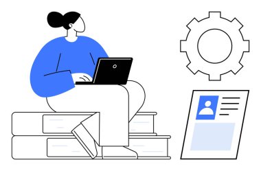 Uzaktan çalışma konsepti. Uzaktan kumanda ayarlarında dizüstü bilgisayar esnekliğiyle çalışan bir kadın. Dijital profiller gibi uzak çalışma araçları işbirliğini ve üretkenliği geliştirir. İş yerleri ve eğitim için.