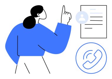 İletişim, kimlik ve bağlantıları vurgulayan kullanıcı profili belgesine bakan kadın. Müşteri desteği, ağ kurulumu, iletişim yönetimi, iletişim netliği için ideal