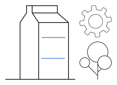 Süt kutusu dişli ve ağaç anahatlarının yanında çevresel sürdürülebilirliği, üretimi ve yeniliği simgeliyor. Ekoloji, yeşil enerji, atık yönetimi, ambalaj, sanayi ve iklim için ideal