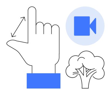 El ölçümü boyutu, video oyun ikonu ve ağaç grafikleri. Teknoloji, iletişim, dijital etkileşim, sürdürülebilirlik, çevre, ölçüm kavramları için ideal, basit düz metafor