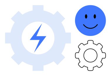 Vites sembolü. Yıldırım enerjisi ve yeniliği olan mavi vites simgesi. Vites ana hatları ve gülen yüz yaratıcılığı ve verimliliği ifade eder. Enerji, teknoloji, takım çalışması, iş geliştirme için