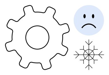 Soyut şekiller. Bir vites, üzgün bir yüz ve kar tanesi mekanik, duygu ve kış kavramlarını tasvir eder. Mekanik fikirler için vites, ifadeler için duygular ve mevsimsel tasarımlar için kar taneleri. Harika.