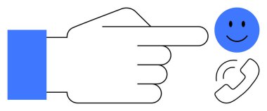 İletişim konsepti. Mutlu yüz ve telefon ikonunun bağlantısını ve etkileşimini gösteren el hareketi. İletişim, olumlu etkileşimi ve etkili diyaloğu teşvik eder. Müşteri için mükemmel.