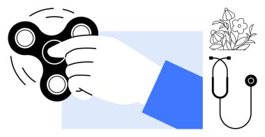 Kıpır kıpır bir oyuncak, çiçek açan steteskop. Sağlık, stres yönetimi, akıl sağlığı, rahatlama, farkındalık, sağlık hizmetleri için ideal. Basit düz metafor