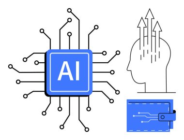 Yapay zeka konsepti. Gelişmiş çözümler için insan bilişini teknolojiye bağlayan yapay zeka. Güvenlik, finans ve yenilik konularında yapay zeka. İdeal