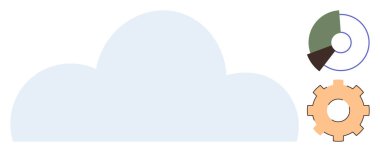 Bulut şekli, veri depolama, işleme ve analizi temsil eden bir dişli ve pasta grafiğiyle eşleştirildi. Teknoloji, yenilik, veri, bulut hesaplama, verimlilik, ilerleme için ideal basit düz metafor