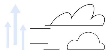 Yukarı bakan oklar ve soyut bulutlar içeren minimalist bir kompozisyon. Büyüme, başarı, gelişme, yenilik, arzu, çevresel temalar ve yaratıcı düşünce için idealdir. Basit bir düz metafor.