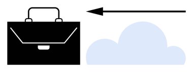 İş bulutu göçü. Bir evrak çantası, ok ve bulut profesyonel kaynakları bulut sistemlerine taşıyor. Depolama, çözümler ve işbirliği için iş bulutları hesaplama. Teknoloji, yenilik