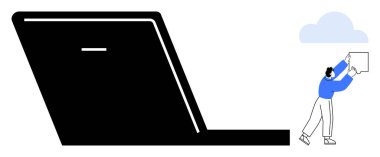 Dijital işbirliği. Bir kişi dizüstü bilgisayarla etkileşime geçip içeriği buluta yüklüyor. Dijital işbirliği takım çalışmasını basitleştirir, dosya paylaşımını ve bağlantıyı arttırır. Uzak çalışma için mükemmel