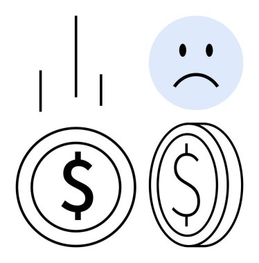 Ekonomik çöküş. Üzücü bir yüz ve dolar paraları ekonomik çöküşü etkili bir şekilde gösteriyor. Ekonomik zorluklar, finansal krizler ve parasal istikrarsızlık. Finans, kriz ve ekonomi için harika