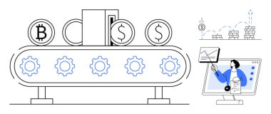 Finansal otomasyon kavramı. Finansal otomasyon güvenli para birimi yönetimi ve modernize yatırımlara olanak sağlıyor. Finansal otomasyon dijital varlıklar ve ticaretin bankacılık verimliliğini artırır