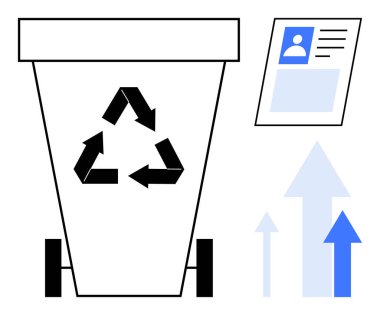 Geri dönüşüm konsepti. Geri dönüşüm simgeleri sürdürülebilir atık yönetimi ve veri gizliliğini destekliyor. Geri dönüşüm bağlantıları çevresel bakım, kurumsal sorumluluk ve güvenli kaynak imhası