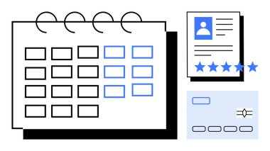 Takvim, kullanıcı profili kartı ve derecelendirme sistemiyle birleştirildi. Zamanlama, performans değerlendirmesi, planlama, görev tahsisi, geri besleme sistemleri, proje iş akışı ve kullanıcı yönetimi kavramları için ideal