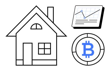 Ev özeti, kripto para ve veri tablosu blok zinciri ve analitik yoluyla gayrimenkul yatırımlarını vurguluyor. Fintech, emlak, veri eğilimleri, yatırım stratejisi, engelleme zinciri için ideal