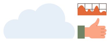 Bulut şekli, veri eğilimlerini gösteren bir grafik ve başarıyı simgeleyen olumlu bir jest. Bulut hesaplama, veri analizi, performans, teknoloji, onay, izleme için ideal