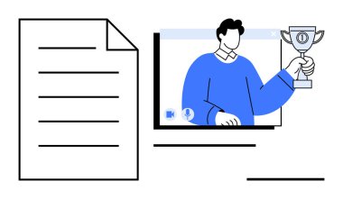 Ödül sahibi, bir belge temsilcisiyle birlikte sanal bir toplantı ekranında sergilendi. Dijital ödüller, e-öğrenme, çevrimiçi tanıma, uzaktan başarı, sanal işbirliği, başarı için ideal