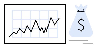 Bir dolar işaretli para çantasıyla birlikte yukarı doğru giden bir finans hattı grafiği. Yatırım, kâr analizi, iş büyümesi, ekonomik eğilimler, mali planlama, zenginlik yönetimi için ideal