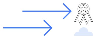 Yıldız madalyasına doğru yönelen mavi oklar hedef başarıyı, ilerlemeyi, başarı yollarını, üretkenliği sembolize eder. İş, eğitim, motivasyon, yenilik, liderlik yaratıcılığı için ideal
