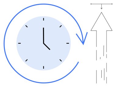 Zamanı ve yönü sembolize eden dairesel oklu saat. Yukarı doğru büyük ok büyümeyi, hedefleri ya da ilerlemeyi gösterir. Üretkenlik, verimlilik, planlama, başarı, teslim tarihleri ve motivasyon için ideal
