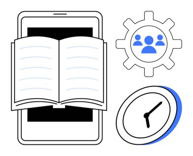 Akıllı telefon ekranı, kullanıcı profilli teçhizat ve e-öğrenmeyi, takım çalışmasını, zaman yönetimini ve dijital verimliliği ön plana çıkaran saat. Eğitim, işbirliği ve yenilik için ideal dijital