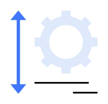Dikey mavi ok ve paralel siyah çizgilere sahip dişliler optimizasyon, mühendislik, ölçekleme, hareketlilik, ölçüm, teknoloji ve basit düz metaforla faaliyeti destekliyor.