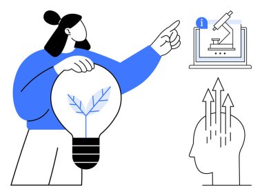 Yenilik kavramı. Yenilik bilimsel araştırmaları, sürdürülebilir çözümleri ve insan yaratıcılığını yönlendirir. Fikirler, teknoloji ve büyümeyle ilgili buluşlar. Teknoloji, eğitim ve bilim için ideal