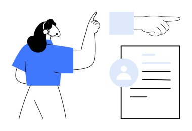 Bir belgede altı çizili bir detaya dikkat çeken kulaklığı olan müşteri hizmetleri çalışanı. Müşteri desteği, yardım, iletişim, rehberlik, bilgi paylaşımı, takım çalışması, basit daire