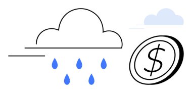Üzerinde dolar işareti olan bir madeni paranın yanına mavi yağmur damlaları sermaye, tasarruf, yatırım, bütçe, ekonomi ve gelir üretimi metaforu bırakıyor. Basit düz metafor için ideal